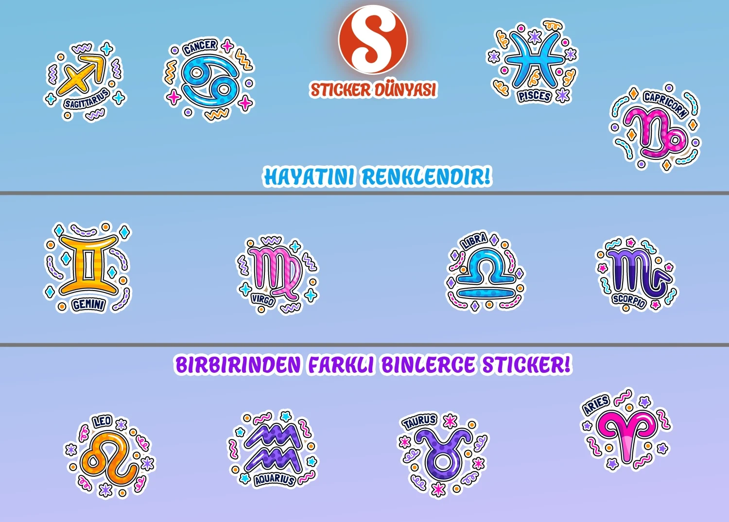 Burç ve Astroloji İçerikli Özel Sticker Koleksiyonu (Astroloji1) görsel 4